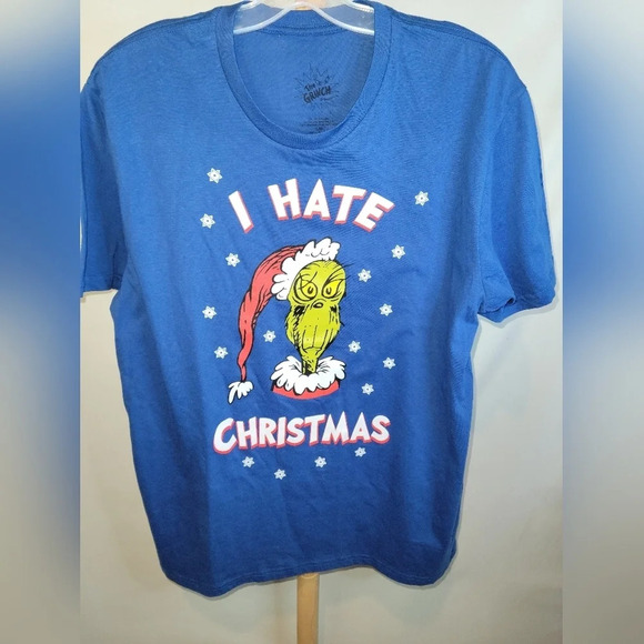 I Hate Christmas  Grinch Royal Blue T-shirt Large - Picture 7 of 7